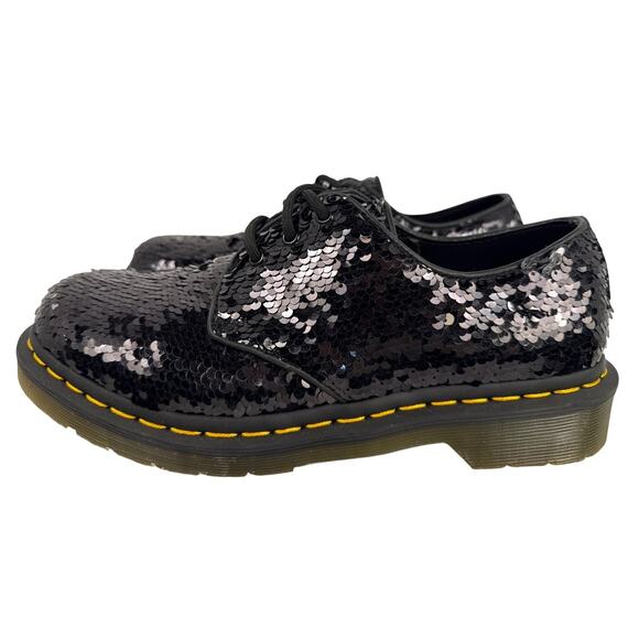 Dr. Martens 1461 Oxford Shoes Sequins  Women's 8 EU39 Black Silver 3 Eye RARE - Picture 6 of 12